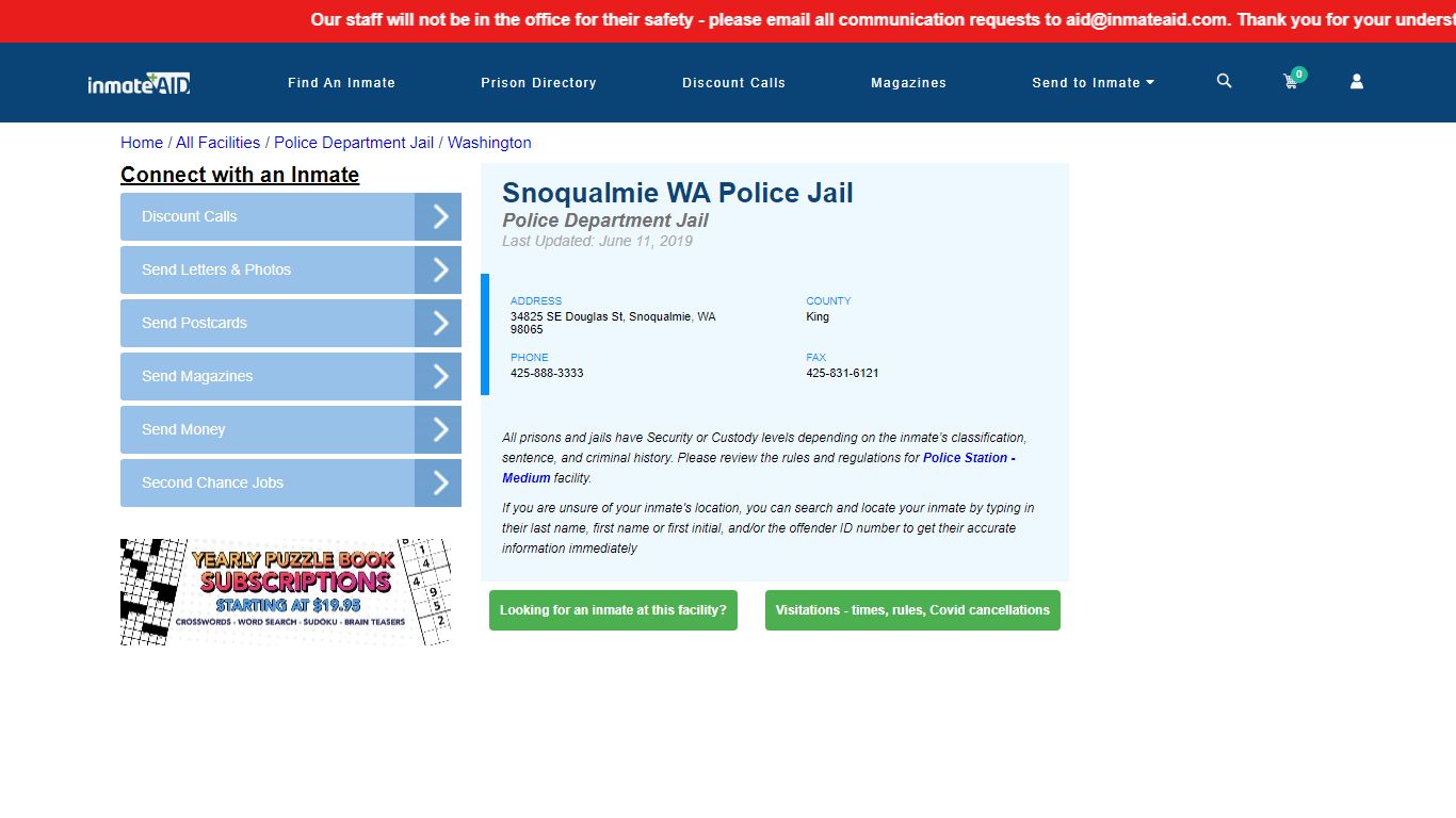 Snoqualmie WA Police Jail & Inmate Search - Snoqualmie, WA