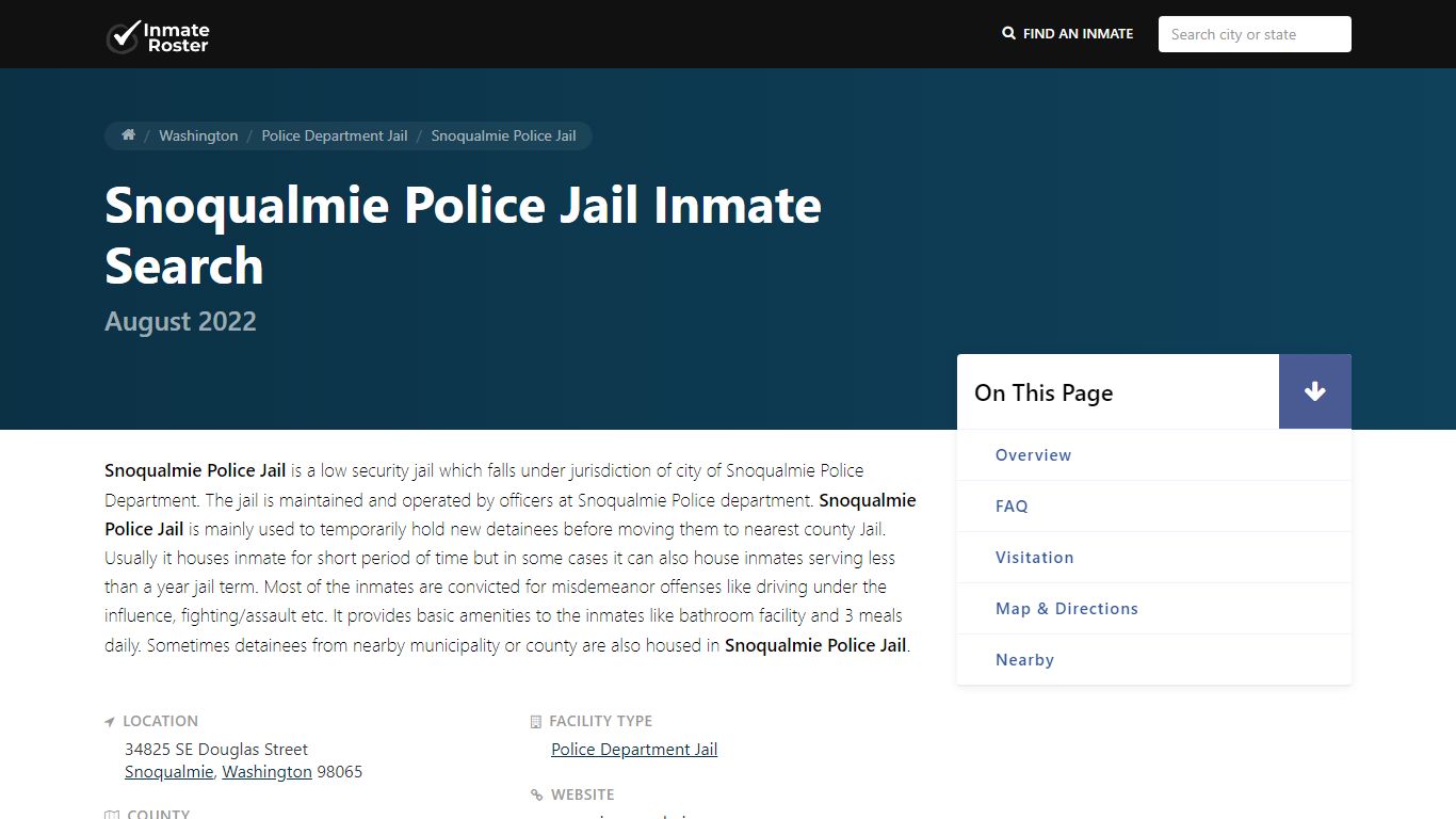 Inmate Search 🔍 | Snoqualmie Police Jail - Snoqualmie, WA