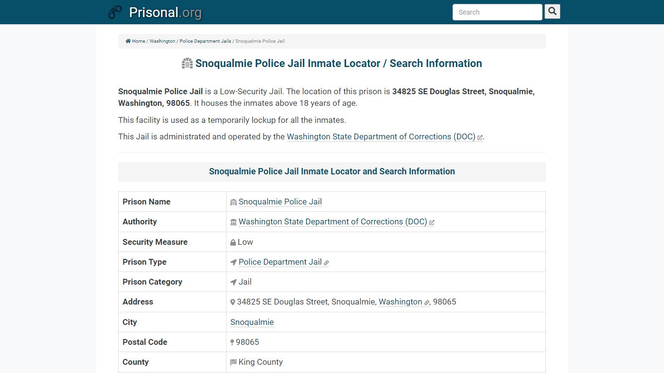 Snoqualmie Police Jail-Inmate Locator/Search Info, Phone ...